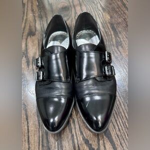 Marc Fisher Black Double Monk Strap Oxfords almond Toe 7M